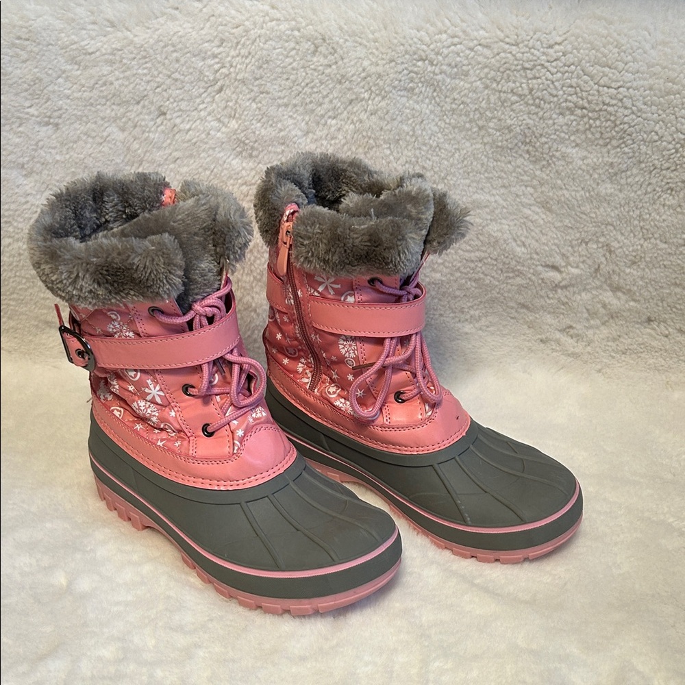 Pink and Gray Kids Snow Boots